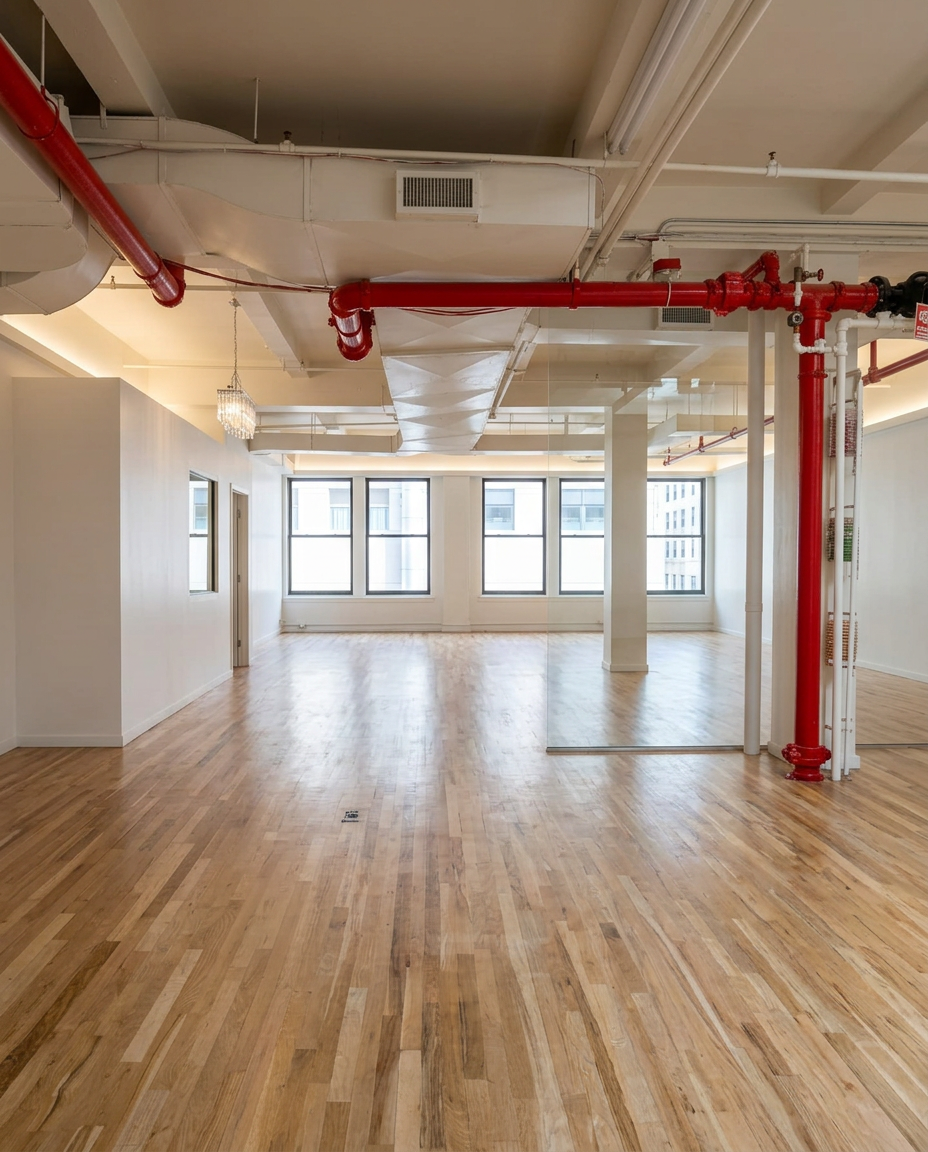 Open loft office floor plate ready for workstations